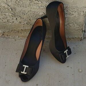 Vintage Giuseppe Zanotti Black Satin Peep-Toe 2.5” Heels